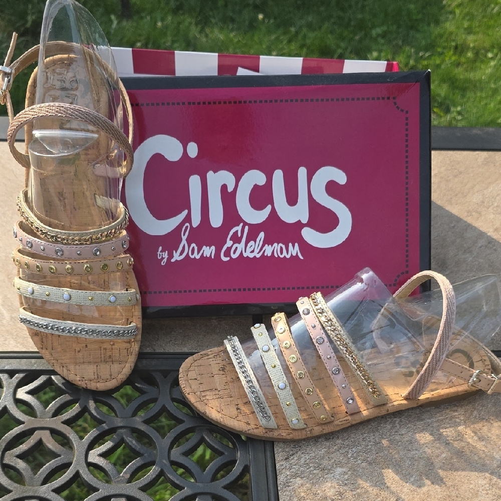 Circus by Sam Edelman Cork Sandals with Gold and Silver Studs